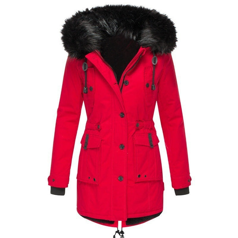 Damen Gefütterter Parka mit abnehmbarer Kunstfellkapuze, taillierter Silhouette und Utility‑Taschen Nord Taschen