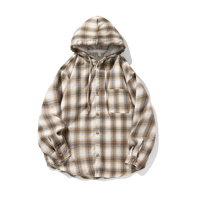 Unisex Kapuzen-Flanell-Overshirt im Karomuster mit Knopfleiste und Brusttasche Nord Taschen