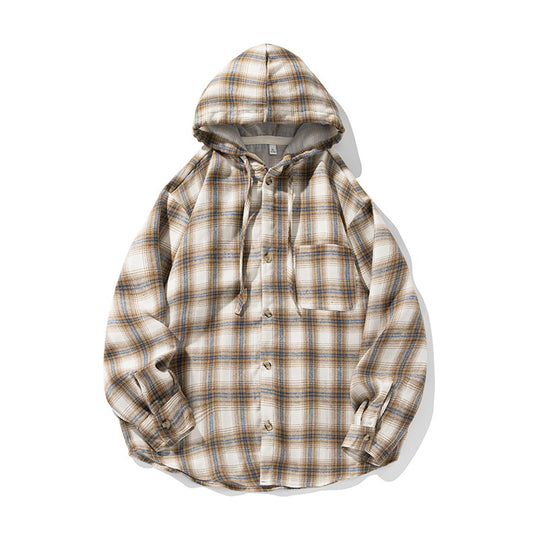 Unisex Kapuzen-Flanell-Overshirt im Karomuster mit Knopfleiste und Brusttasche Nord Taschen