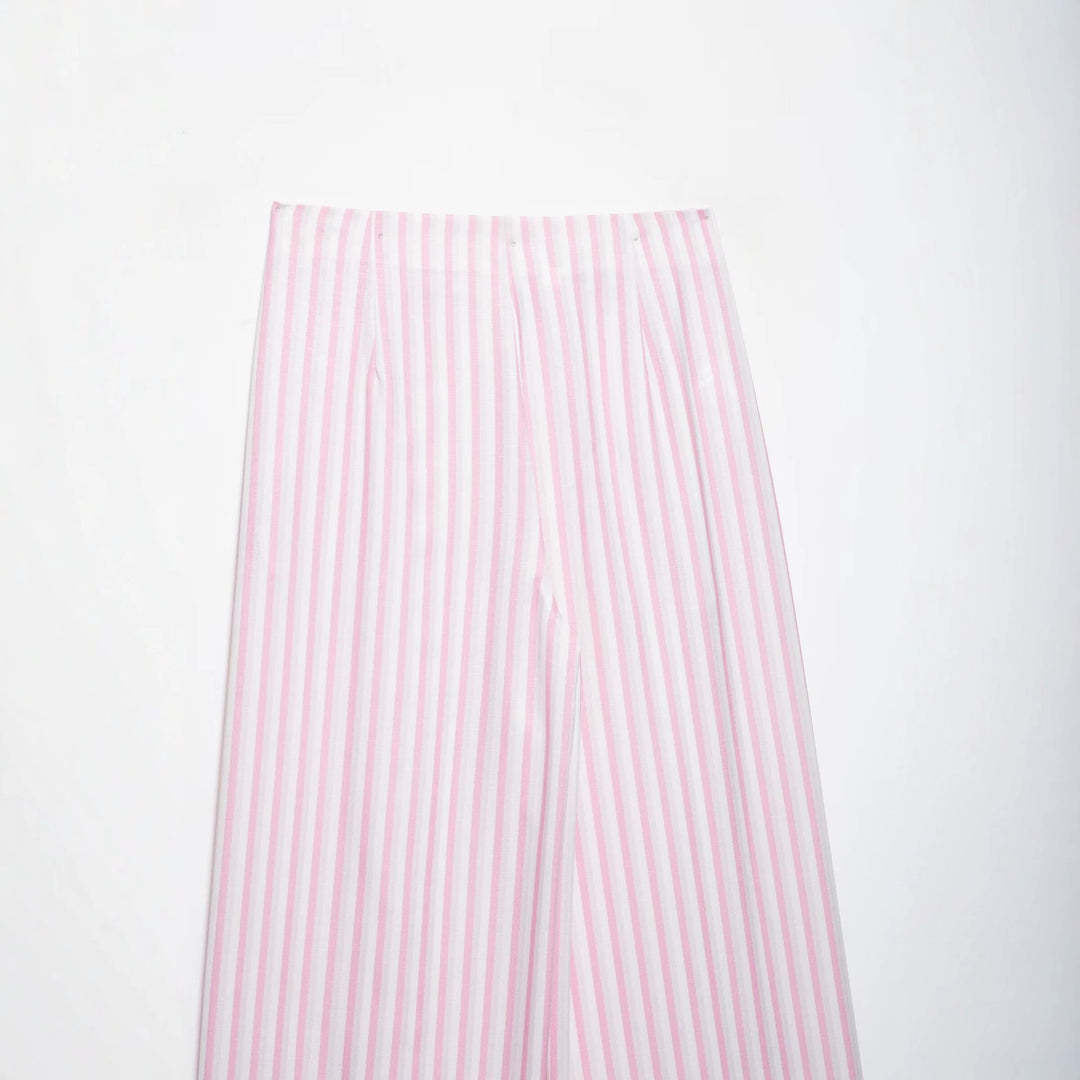 Damen Leichte Highwaist Palazzohose mit weitem Bein, Tunnelzug und vertikalem Streifenmuster Nord Taschen