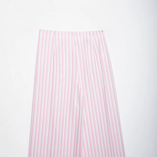 Damen Leichte Highwaist Palazzohose mit weitem Bein, Tunnelzug und vertikalem Streifenmuster Nord Taschen