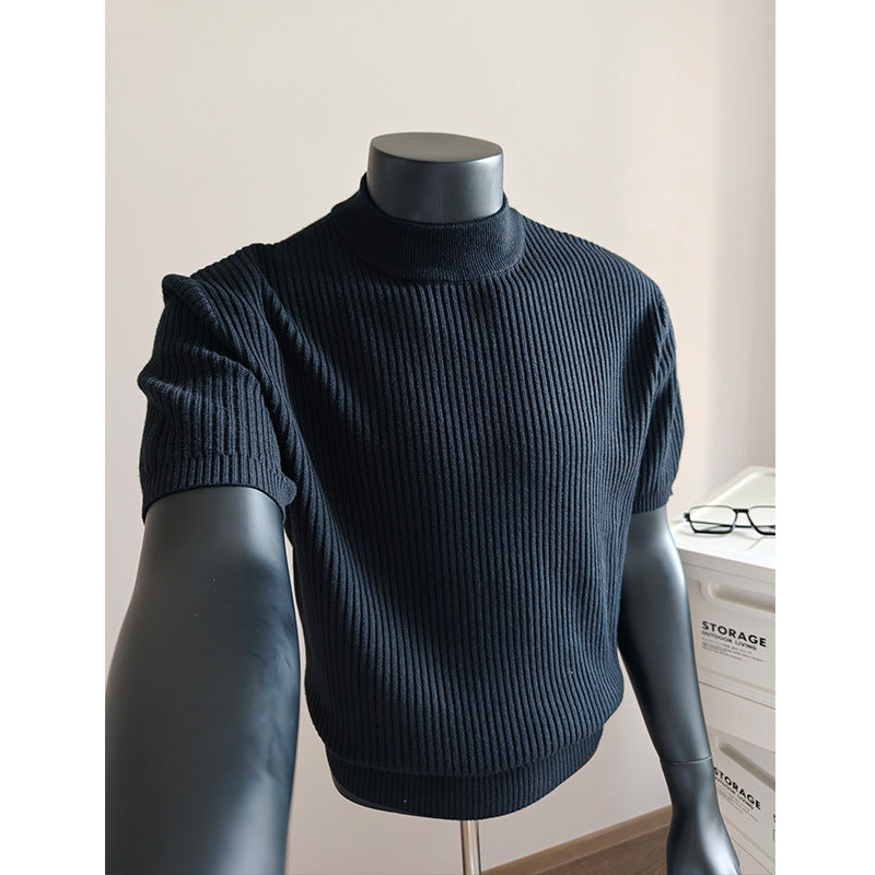 Herren kurzärmeliges Rippstrick-Shirt mit Stehkragen und schmaler Passform Nord Taschen