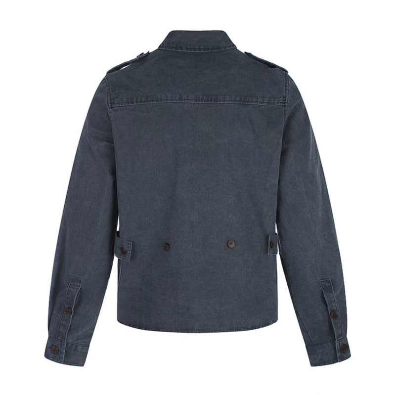 Damen Oversize Jeans-Hemdjacke im Utility‑Stil mit Schulterriegeln und aufgesetzten Brusttaschen Nord Taschen
