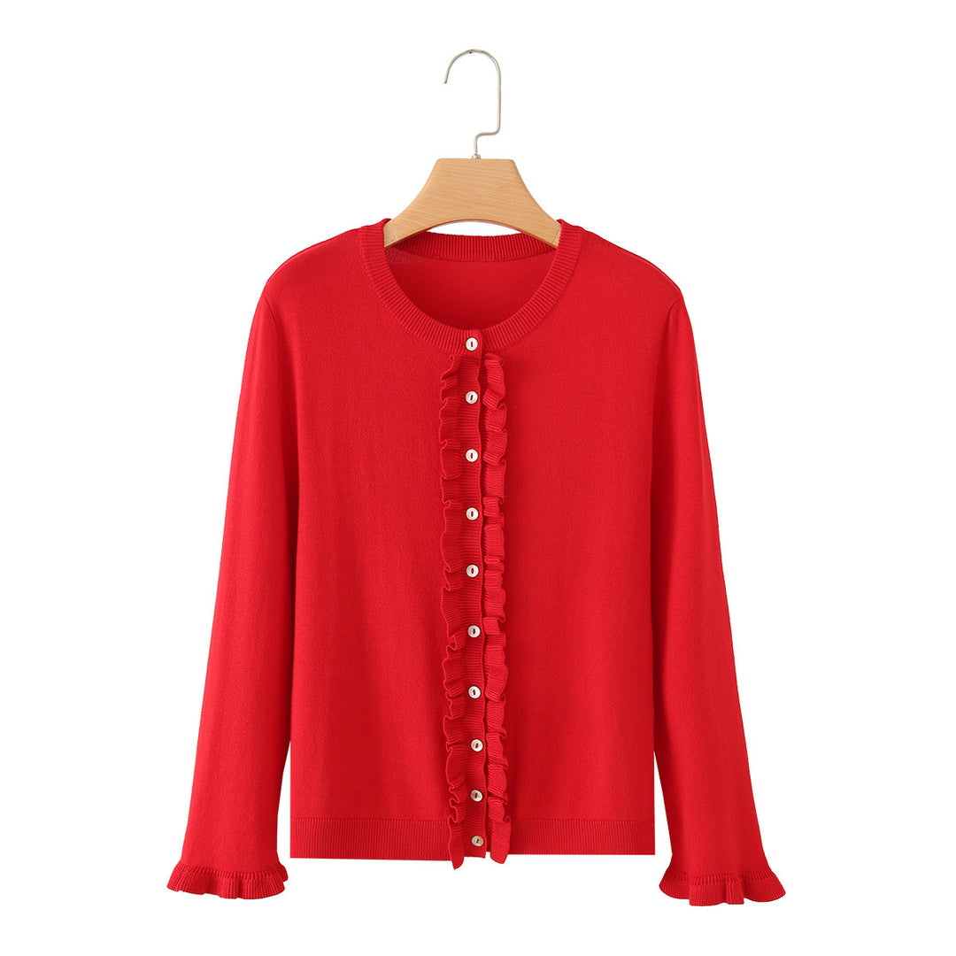 Damen Feinstrick-Cardigan mit Rüschenfront und Volantärmeln Nord Taschen
