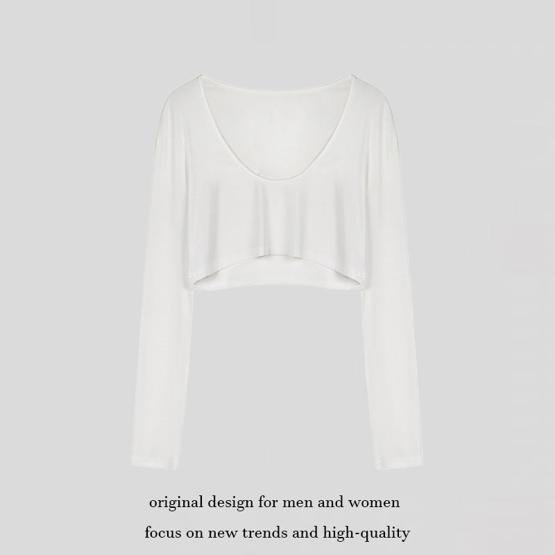 Damen Kurz geschnittenes Langarm-Crop-Top mit weitem Rundhals Nord Taschen