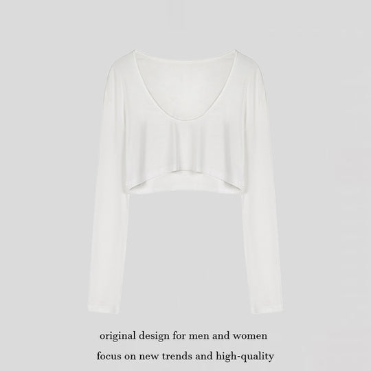 Damen Kurz geschnittenes Langarm-Crop-Top mit weitem Rundhals Nord Taschen