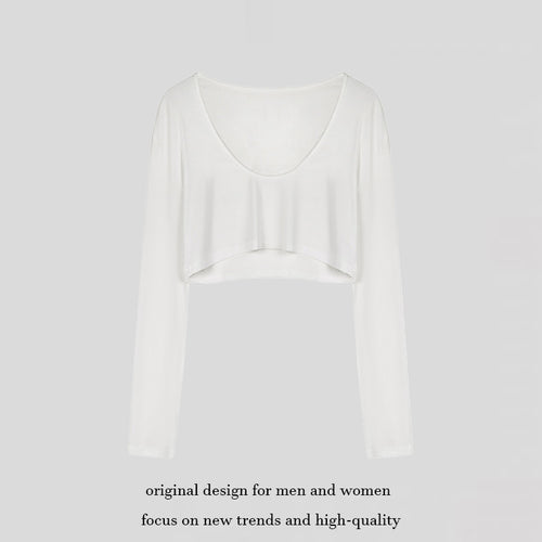 Damen Kurz geschnittenes Langarm-Crop-Top mit weitem Rundhals Nord Taschen