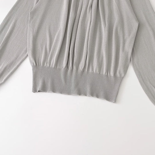 Damen Ballonärmel-Feinstrickpullover mit gerafftem Stehkragen und Knopfdetail Nord Taschen