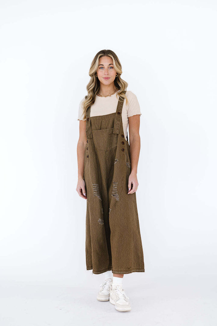 Damen lässige verwaschene Latzhose aus Jeansstoff mit Rissen und weitem Bein Nord Taschen