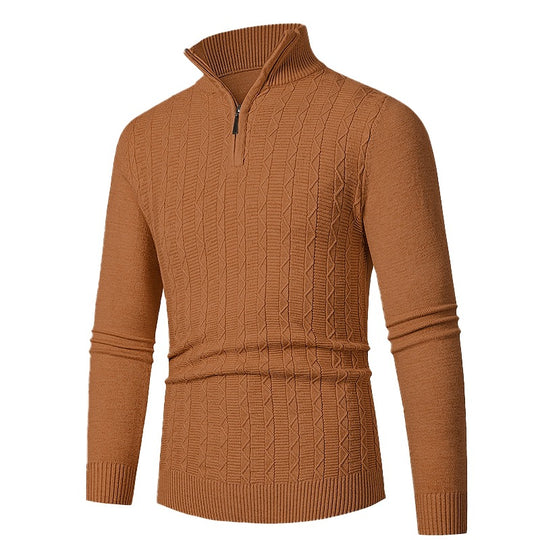 Herren Enganliegender Halbzip-Strukturpullover aus Merino‑Mix mit Zopfmuster und Stehkragen Nord Taschen