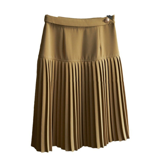 Damen Taillenhoher plissierter Midirock mit Zierknopf und soften Falten Nord Taschen