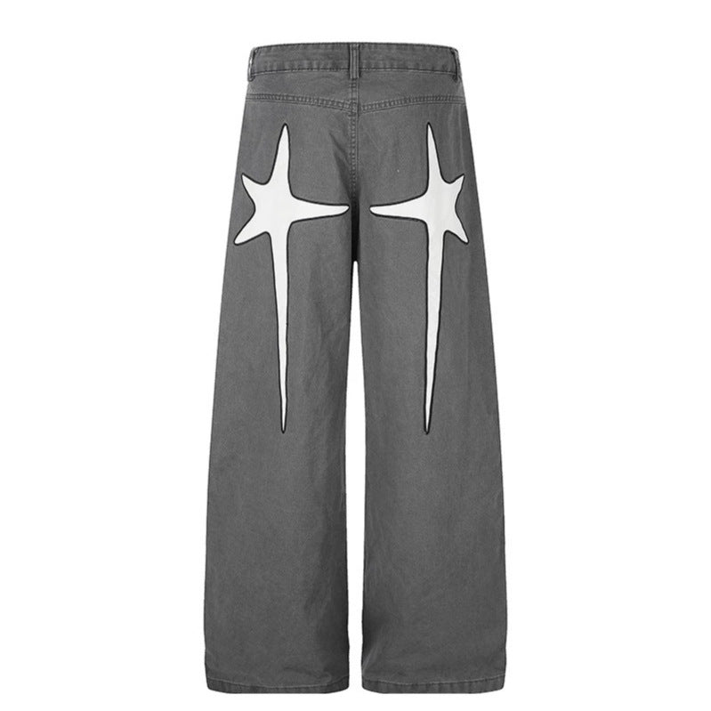 Damen Highwaist Culotte-Jeans mit weitem Bein, hoher Taille und dezenter Stern-Applikation Nord Taschen