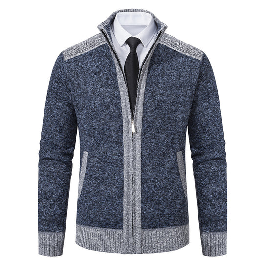 Herren Strickjacke mit Reißverschluss, Stehkragen und kontrastbesetzten Schultern Nord Taschen
