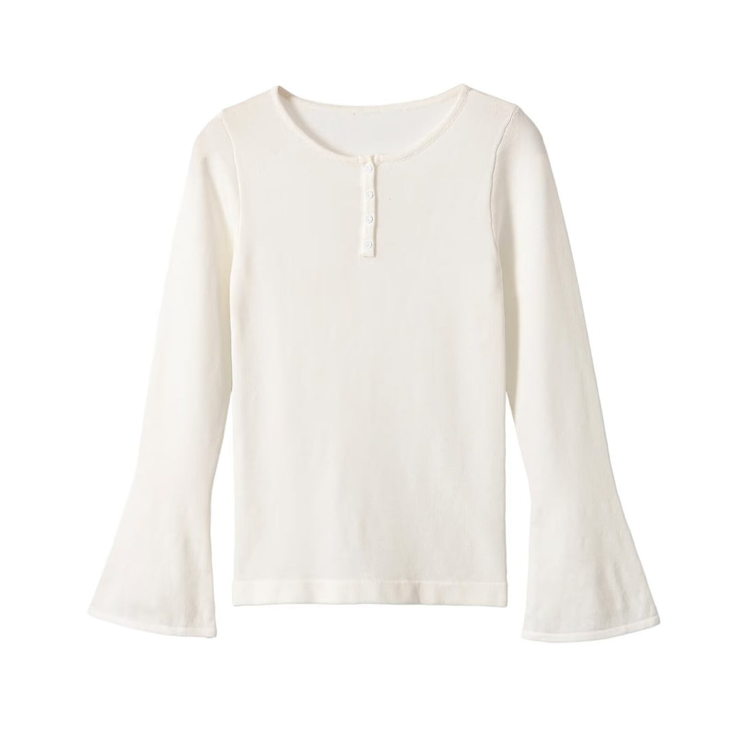 Damen Feinstrick-Longsleeve mit Henley-Knopfleiste und ausgestellten Trompetenärmeln Nord Taschen