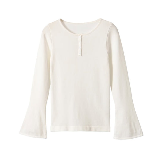 Damen Feinstrick-Longsleeve mit Henley-Knopfleiste und ausgestellten Trompetenärmeln Nord Taschen
