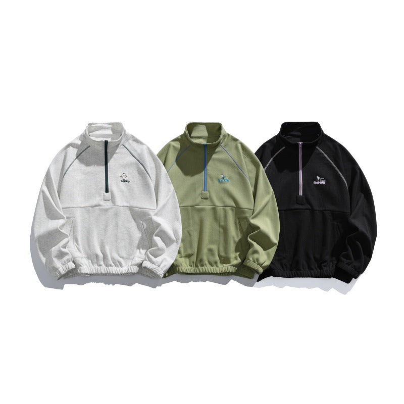 Unisex Oversize-Halbzip-Fleecepullover mit Stehkragen, Raglanärmeln und Kängurutasche Nord Taschen