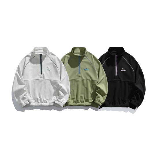 Unisex Oversize-Halbzip-Fleecepullover mit Stehkragen, Raglanärmeln und Kängurutasche Nord Taschen