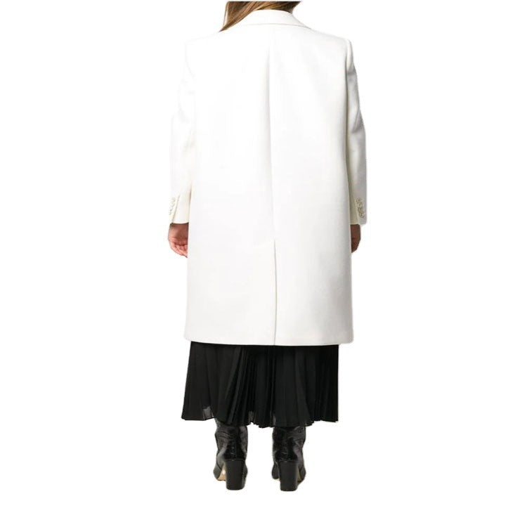 Damen Schlanker Zweireihiger Wollmix‑Longmantel mit Schalkragen, Goldknopf‑Detail und Pattentaschen Nord Taschen