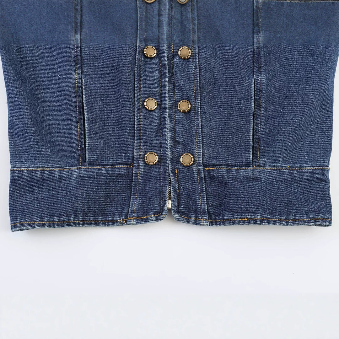 Damen Jeansjacke mit Stehkragen, Doppelreihen‑Druckknöpfen und Schulterklappen Nord Taschen