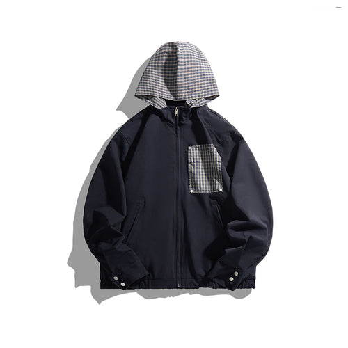 Unisex Leichte Kapuzen-Übergangsjacke mit Karopatch-Brusttasche und elastischem Saum Nord Taschen