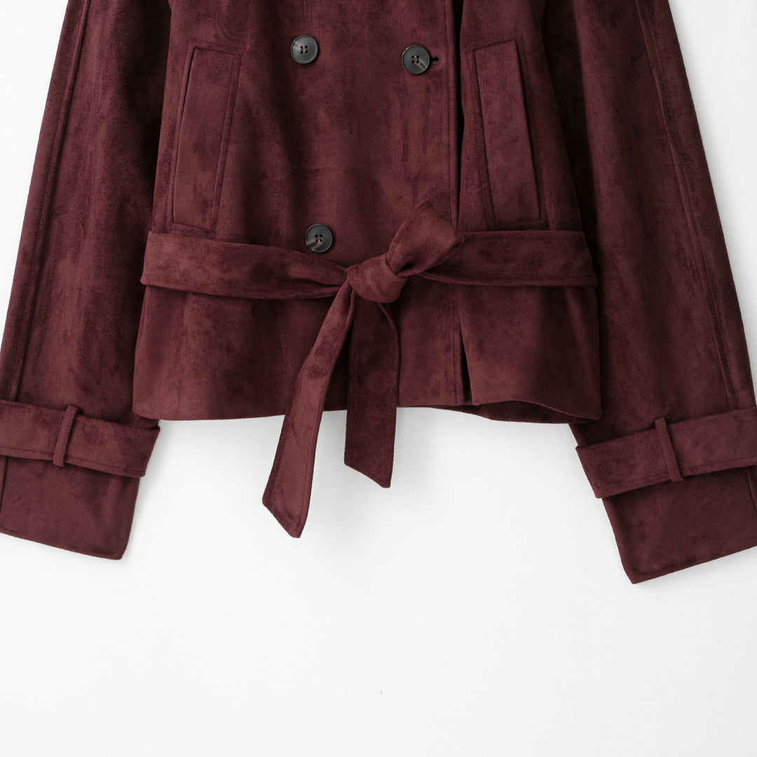 Damen Velours‑Trenchjacke mit hohem Funnelkragen und Bindegürtel Nord Taschen
