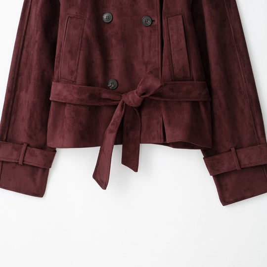 Damen Velours‑Trenchjacke mit hohem Funnelkragen und Bindegürtel Nord Taschen