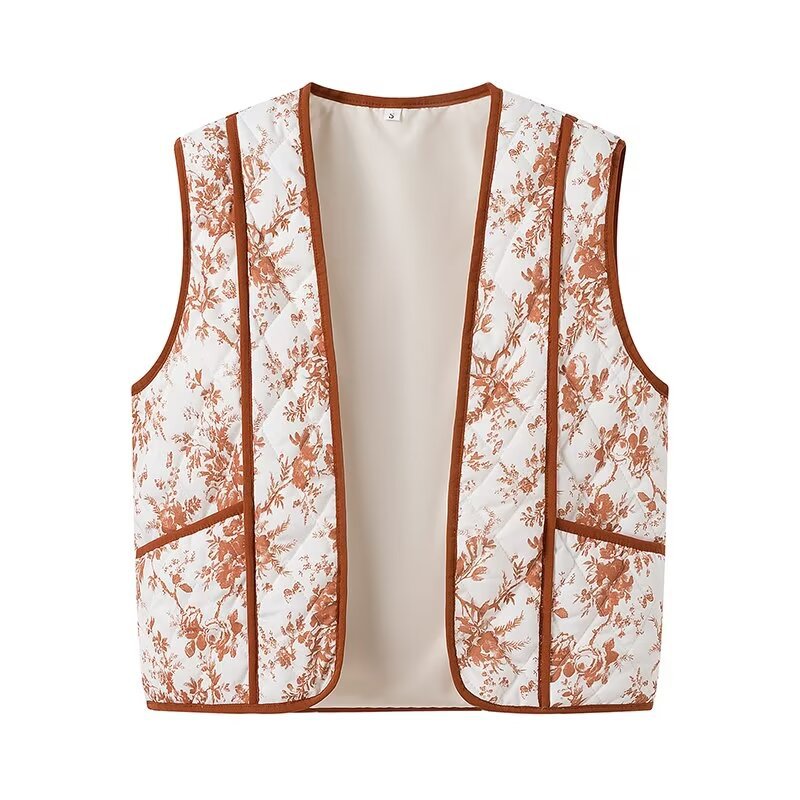 Damen Gesteppte Weste im Landhausstil mit floraler Toile‑Optik und Eingrifftaschen Nord Taschen