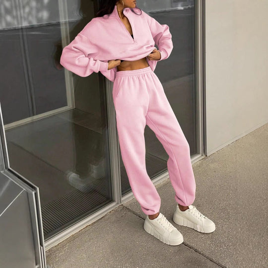 Damen Komfort-Sweatset mit Halbzip-Stehkragen und Relax-Jogger Nord Taschen