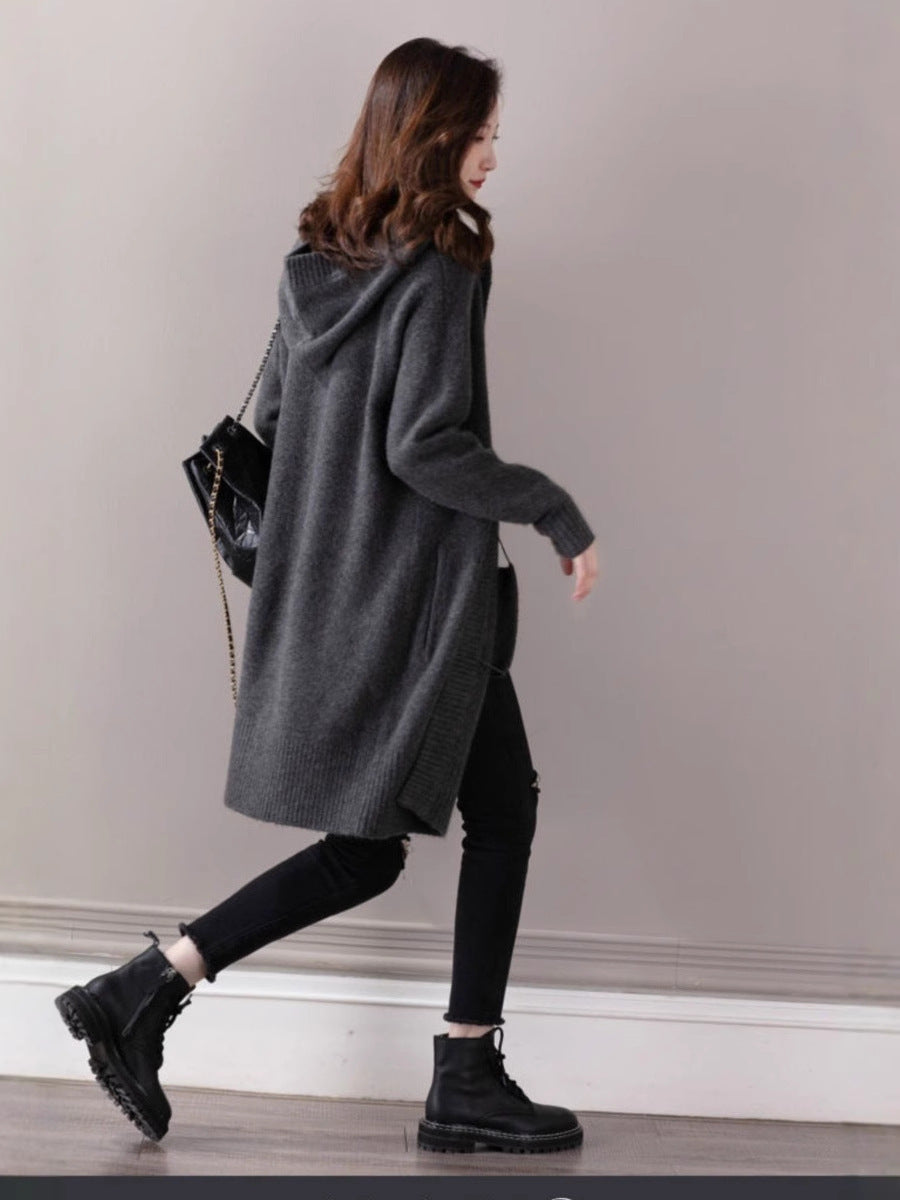 Damen Oversize Kapuzencardigan im Kaschmir‑Look mit offenem Fall und breiter Rippe Nord Taschen