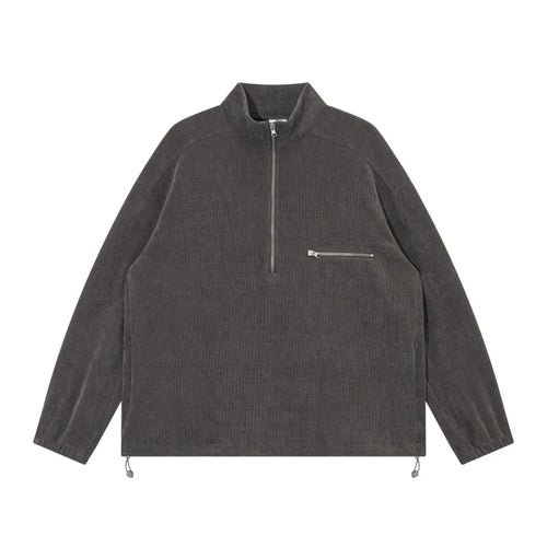 Unisex Oversize Halbzip-Pullover aus Cord‑Mix mit Brust-Reißverschlusstasche und Kordelzugsaum Nord Taschen