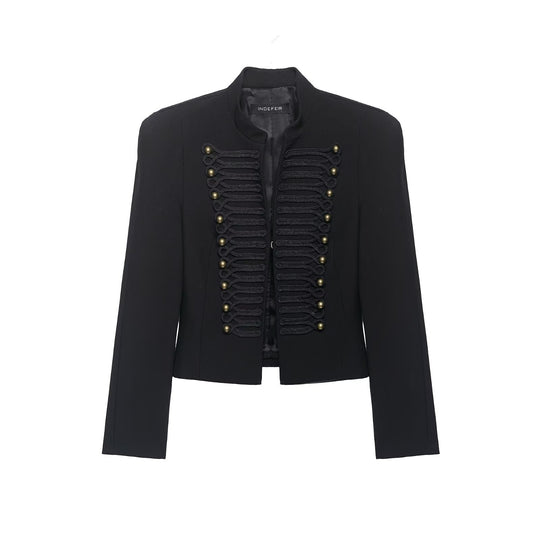 Damen Militärisch inspirierte Kurzjacke mit Stehkragen und Zierkordeln Nord Taschen