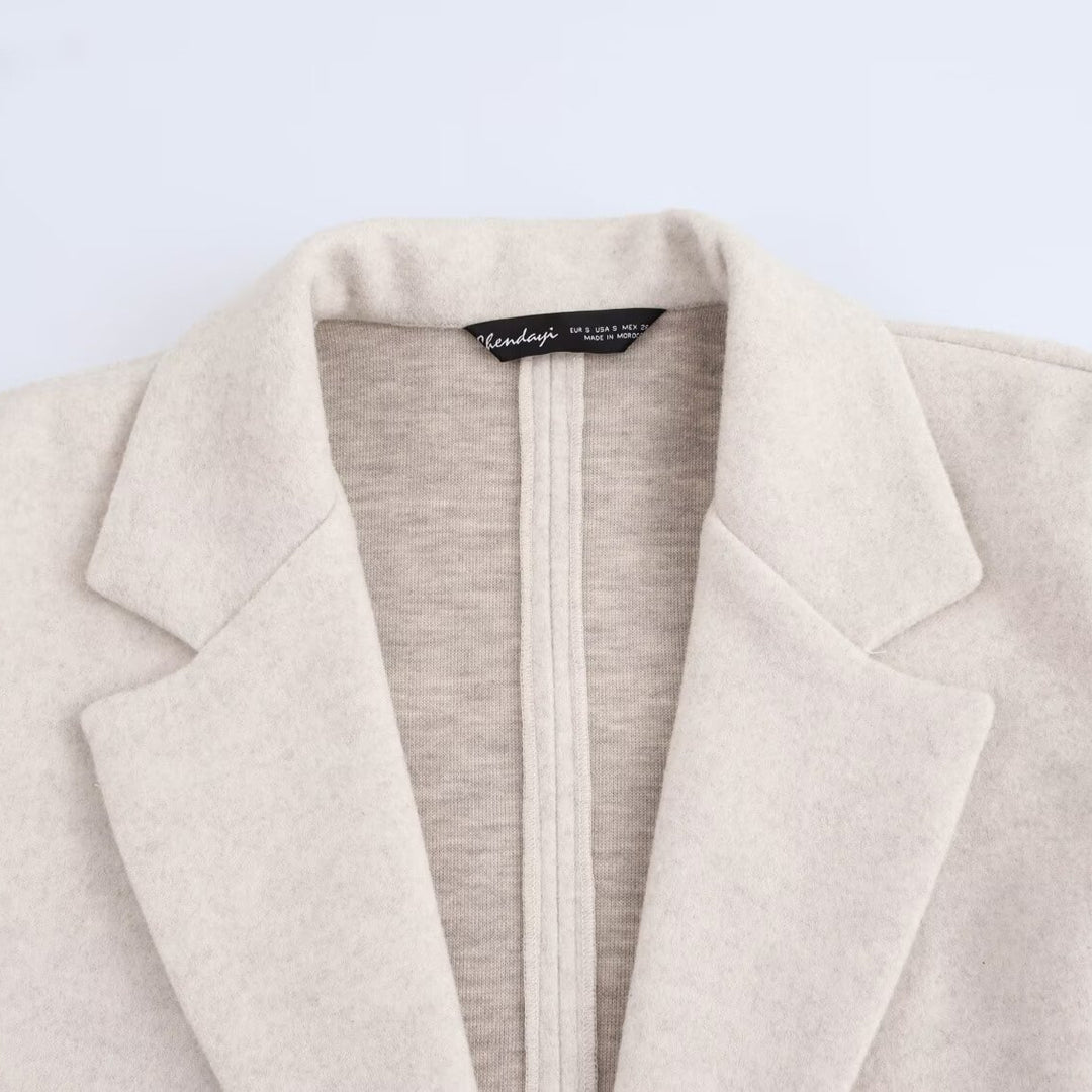 Damen Puristischer Longline-Mantel mit Reverskragen, Ein-Knopf‑Verschluss und weichem Filzfinish Nord Taschen