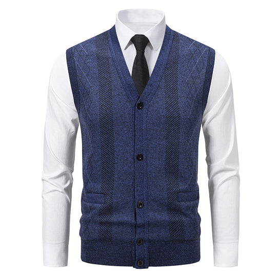 Herren Taillierte Feinstrick‑Weste mit V‑Ausschnitt, Knopfleiste und Eingrifftaschen Nord Taschen