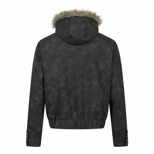 Herren Kurz geschnittener Suede‑Look Bomber mit Kapuze, Kunstfellbesatz und Statement‑Print Nord Taschen