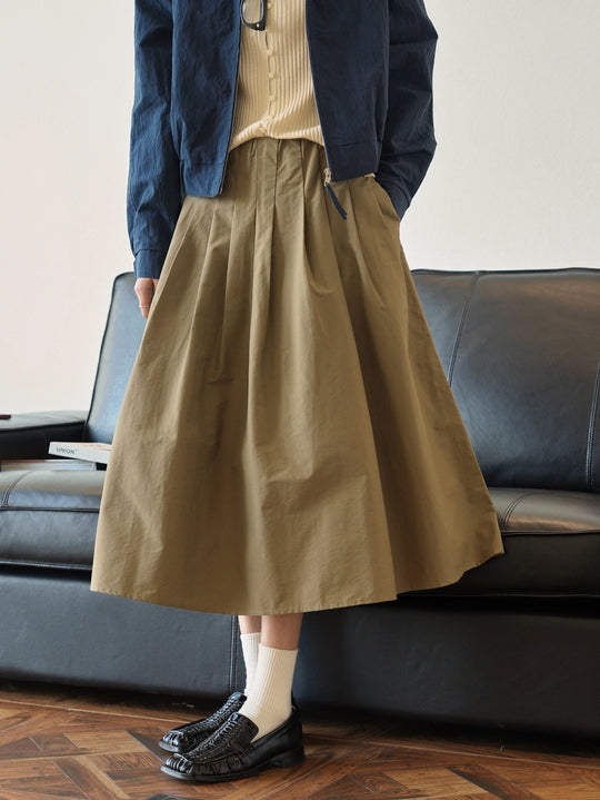 Damen Weit schwingender Midirock mit hoher Taille und soften Falten Nord Taschen