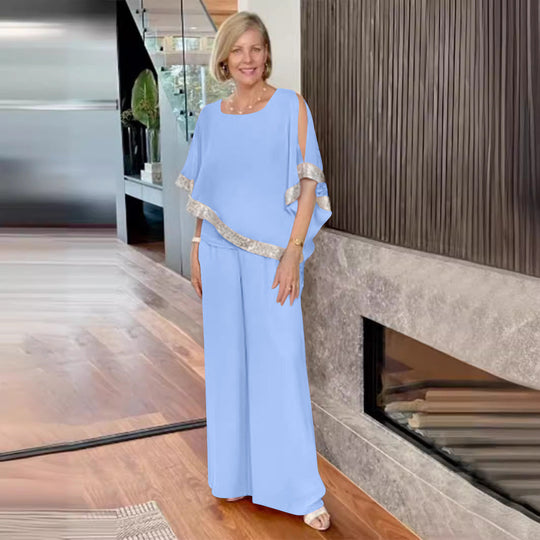 Damen elegantes Zweiteiler-Outfit mit luftiger Bluse und weitem Hosenstil Nord Taschen