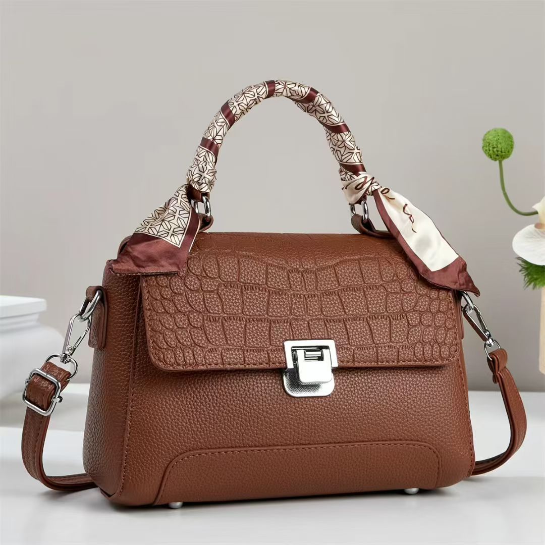 Damen elegante Handtasche mit abnehmbarem Tragegurt und dekorativem Schal Nord Taschen
