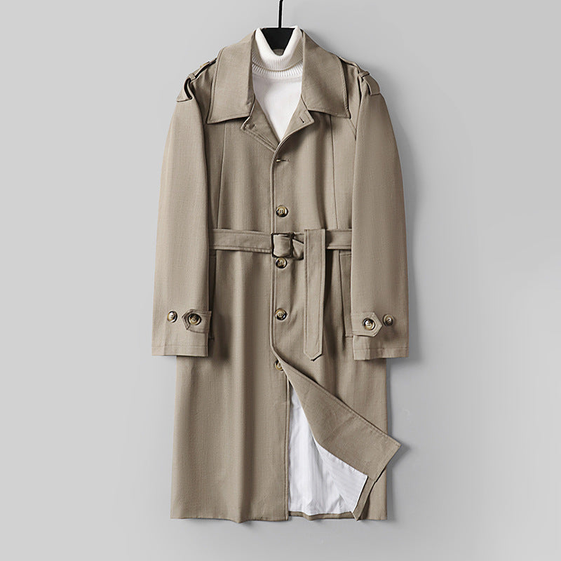 Herren Schlichter Twill-Trenchcoat mit verstellbarem Taillengürtel und Schulterpatten Nord Taschen