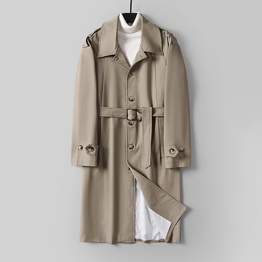 Herren Schlichter Twill-Trenchcoat mit verstellbarem Taillengürtel und Schulterpatten Nord Taschen