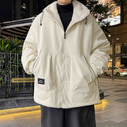 Herren Oversize Kapuzenjacke mit Teddyfutter, Zwei-Wege-Reißverschluss und Utility-Taschen Nord Taschen