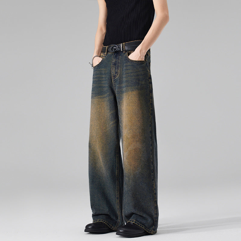 Damen Ultraweite Bodenlange Denim-Palazzohose mit skulpturaler Weite und soften Bleach-Akzenten Nord Taschen