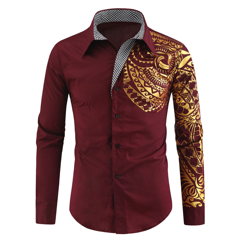 Herren Hemd mit asymmetrischem Tribal-Print, Slim-Fit und kontrastierter Innenblende Nord Taschen