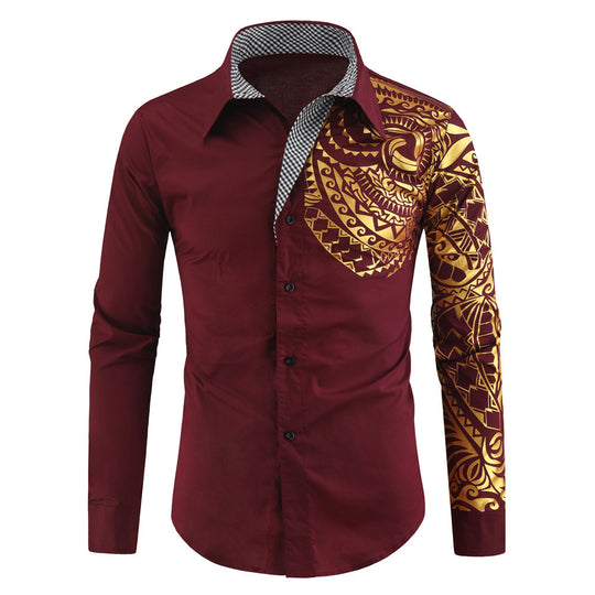 Herren Hemd mit asymmetrischem Tribal-Print, Slim-Fit und kontrastierter Innenblende Nord Taschen