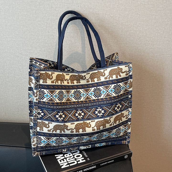 Damen Jute-Tragetasche mit kunstvollem Elefantenmuster und robusten Griffen Nord Taschen