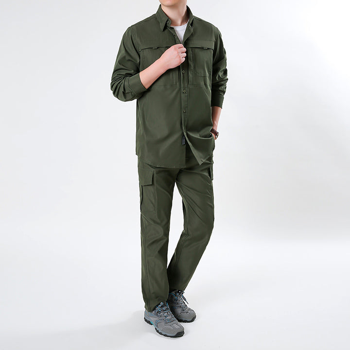 Herren  leichtes Ripstop-Cargo-Hemd mit passender Cargohose Set für Outdoor und Trekking Nord Taschen