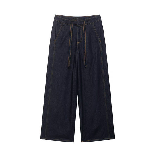 Damen Denim-Zweiteiler mit Cropped-Workerjacke und weiter High‑Waist-Hose Nord Taschen