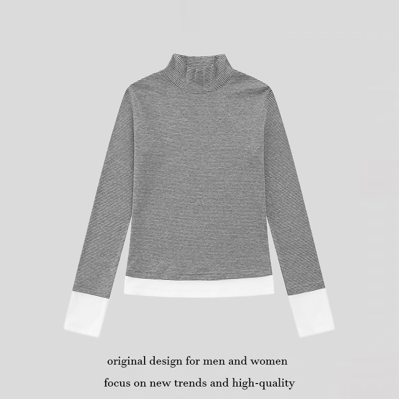 Damen Rollkragen-Langarmshirt mit Kontrastabschlüssen Nord Taschen