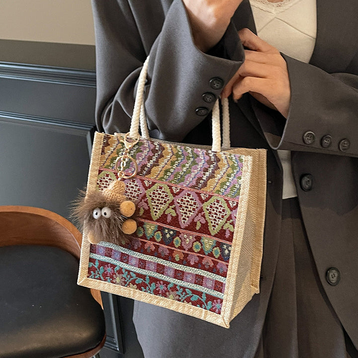 Damen Jute-Handtasche mit handgewebtem Ethnodruck Nord Taschen