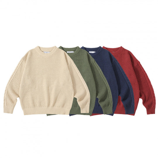 Unisex Oversize Grobstrickpullover mit Zopfärmeln und Rundhalsausschnitt Nord Taschen