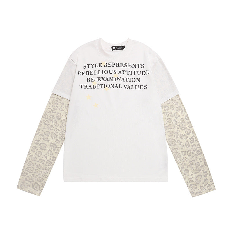 Damen Lagen-Langarmshirt mit Kontrastärmeln im Leo-Muster und Statement-Print Nord Taschen